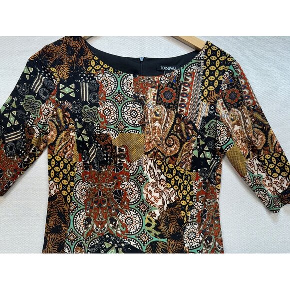 Roz & Ali Women's Mini Dress Half Sleeve Size 6 Multi Geo Lightweight Back Zip - Picture 5 of 13